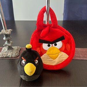 Angry Birds Red Plush Kids Purse and Black Bomb 2010 Commonwealth Stuffed Toy